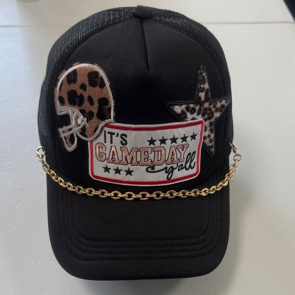 Black Gameday Cap with Gold Chain